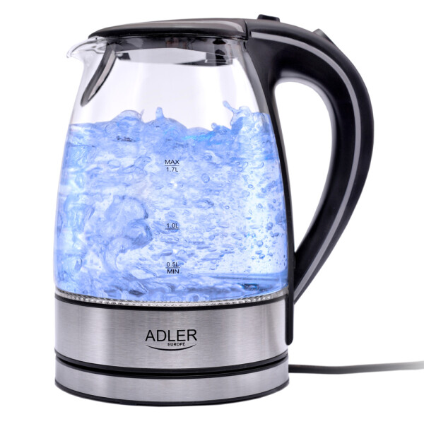 Adler AD 1225 Wasserkocher 1,7 L Glas Edelstahl / schwarz / transparent