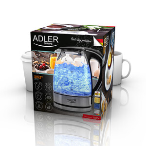 Adler AD 1225 Wasserkocher 1,7 L Glas Edelstahl / schwarz / transparent