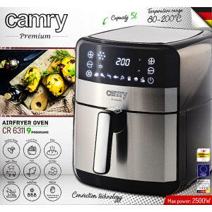 Camry CR 6311 Heißluft-Fritteuse 5 Liter 2500 Watt 9 Programme 80–200°C