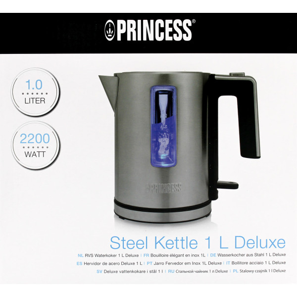 Princess 236045 Wasserkocher 1L Edelstahl/Schwarz