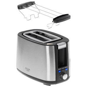 Adler AD 3214 Toaster Edelstahl mit Brötchenaufsatz