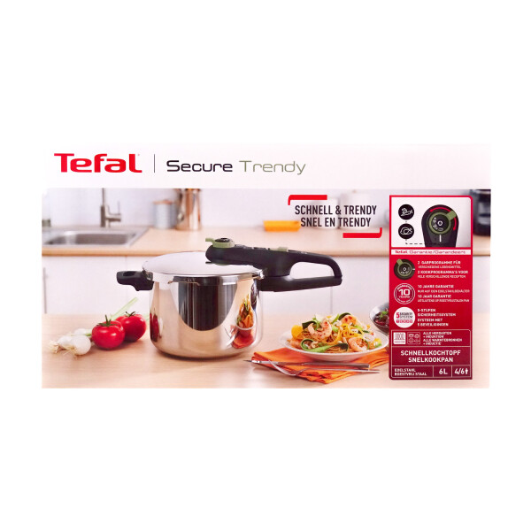 Tefal P2580702 Secure Trendy 6 L Schnellkochtopf mit Dampfeinsatz
