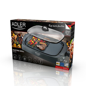 Adler AD 6610 Elektrogrill Tischgrill mit Glasdeckel 2 Grillflächen flach/gekerbt