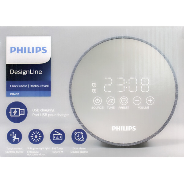 Philips TADR402/12 Radiowecker, Netzbetrieb, USB, Reserve-Batterie, grau