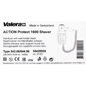 Valera 542.06/044.06  Haartrockner mit Wandhalterung Action Protect 1600 Shaver schwarz