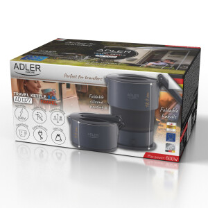 Adler AD 1377 Reise-Wasserkocher 0,6 l Silikon grau
