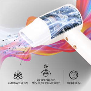 Adler AD 2272 SUPERSPEED Ionen Haartrockner weiß Diffusor LED-Display