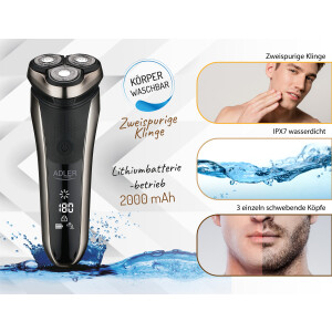 Adler AD 2933 Elektrorasierer LCD Display USB-Aufladung