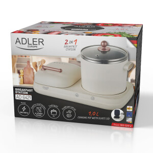 Adler AD 6421 2-in-1-Frühstücksstation Grillfläche und Kochplatte inkl Topf
