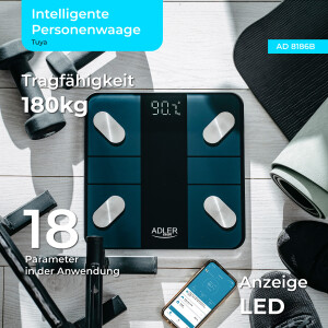 Adler AD 8186 Personenwaage Tuya Smart mit App Bluetooth schwarz
