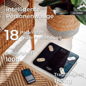 Adler AD 8186 Personenwaage Tuya Smart mit App Bluetooth schwarz