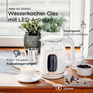 Adler AD 1305wg Wasserkocher 1,7L mit Temperatureinstellung weiß/gold