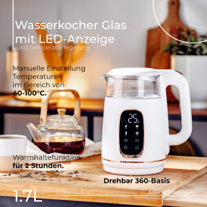 Adler AD 1305wg Wasserkocher 1,7L mit Temperatureinstellung weiß/gold