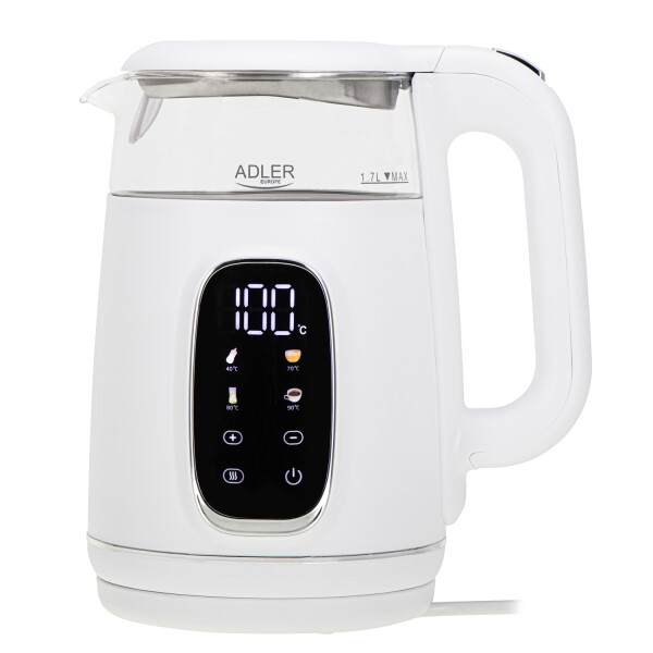 Adler AD 1305ws Wasserkocher 1,7L mit Temperatureinstellung weiß / silber