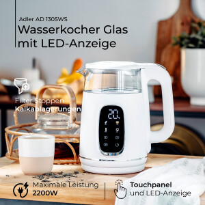 Adler AD 1305ws Wasserkocher 1,7L mit Temperatureinstellung weiß / silber