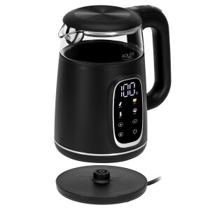 Adler AD 1305bs Wasserkocher Glas, LED-Anzeige, Temperaturreglung, 1,7L schwarz/silber 2200W