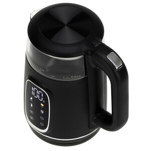 Adler AD 1305bs Wasserkocher Glas, LED-Anzeige, Temperaturreglung, 1,7L schwarz/silber 2200W