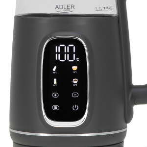 Adler AD 1305gs Wasserkocher Glas, LED-Anzeige, Temperaturreglung, 1,7L grau/silber 2200W