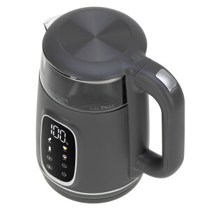 Adler AD 1305gs Wasserkocher Glas, LED-Anzeige, Temperaturreglung, 1,7L grau/silber 2200W