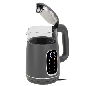 Adler AD 1305gs Wasserkocher Glas, LED-Anzeige, Temperaturreglung, 1,7L grau/silber 2200W