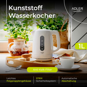 Adler AD 1380w Wasserkocher 1,0L weiß, 2200W