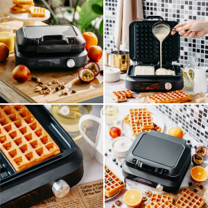 Adler AD 3087 Waffeleisen mit LED-Anzeige für 2 Waffeln, schwarz, 1500W