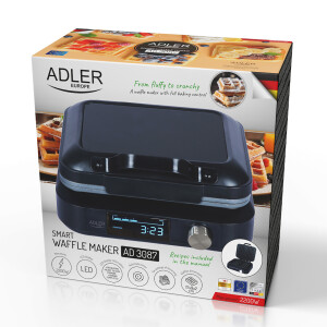 Adler AD 3087 Waffeleisen mit LED-Anzeige für 2 Waffeln, schwarz, 1500W