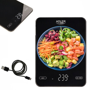 Adler AD 3177b Akku-Küchenwaage schwarz, USB, bis 10 kg