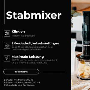 Adler AD 4620b Stabmixer-Set schwarz 800W