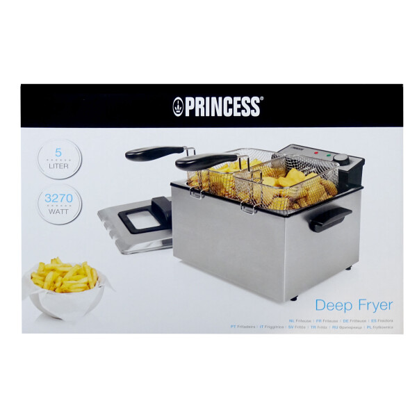 Princess 185000 Fritteuse mit drei Frittierkörben 5L Edelstahl