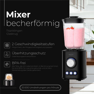Camry CR 4088 Standmixer Glas 1,5 Liter 1.700 Watt 17.000 U/min schwarz