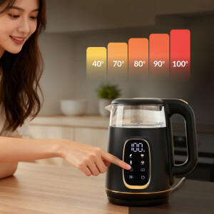 Adler AD 1305 BG black gold Wasserkocher Glas mit LED-Anzeige und Temperaturregelung 1,7L