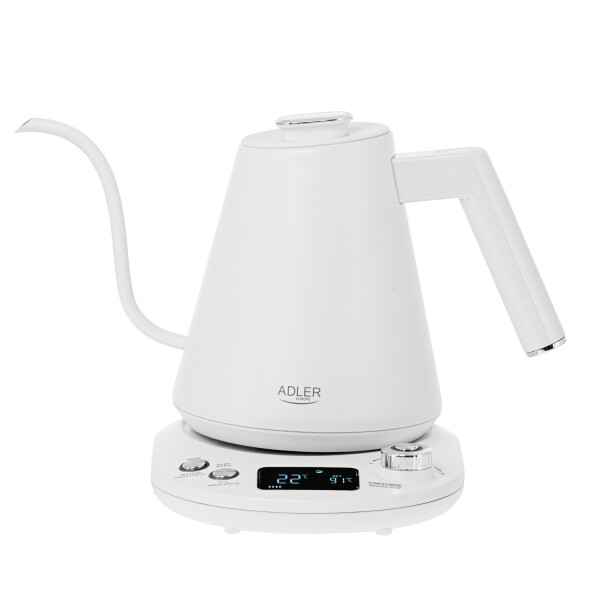 Adler AD 1349w Wasserkocher weiß 1L mit langem Ausguss u. Temperatureinstellung