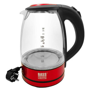 Bass Polska BH 10360 Wasserkocher Glas 1,7 L rot/schwarz...