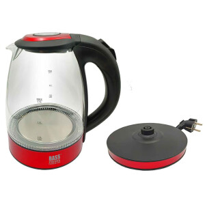 Bass Polska BH 10360 Wasserkocher Glas 1,7 L rot/schwarz mit LED Beleuchtung