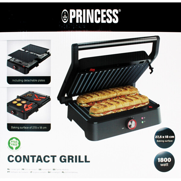 Princess 117502 Kontaktgrill schwarz Grillfläche 27,5x18 cm 1500W