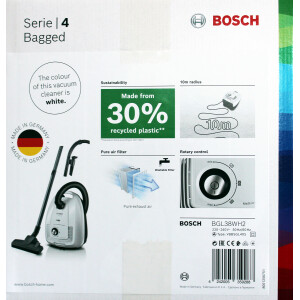 Bosch BGL38WH2 Serie4 Beutelstaubsauger mit Kabel 4L 600W...