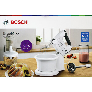 Bosch MFQ37490 ErgoMixx Handmixer-Set 750W weiß/grau