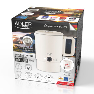 Adler AD 1388b Reise-Wasserkocher beige 0,8L 650W klappb. Griff verstaubarer Sockel
