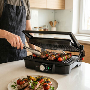 Camry CR 3053 Elektrogrill Kontaktgrill schwarz aufklappbar 28x23cm Grillfläche