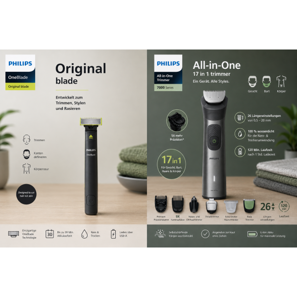 Philips MG7951/15 Trimmer 17-in-1 + Philips QP1424/10 OneBlade Face wet&dry