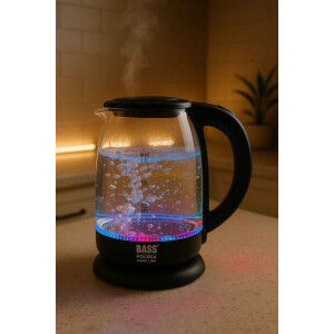 Bass Polska BH 10355 Glas-Wasserkocher 1,7L LED Temp. 60-100°C Schwarz