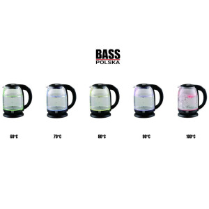 Bass Polska BH 10355 Glas-Wasserkocher 1,7L LED Temp. 60-100°C Schwarz